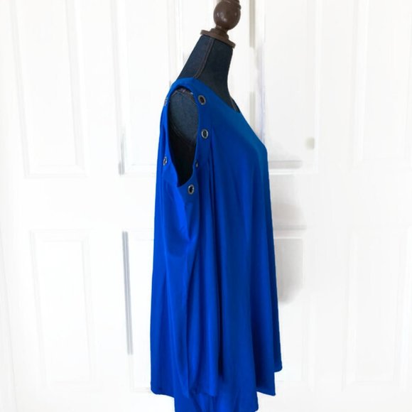 belle by kim gravel NWOT cold shoulder top with grommets cobalt blue 3X NWOT - Picture 4 of 12